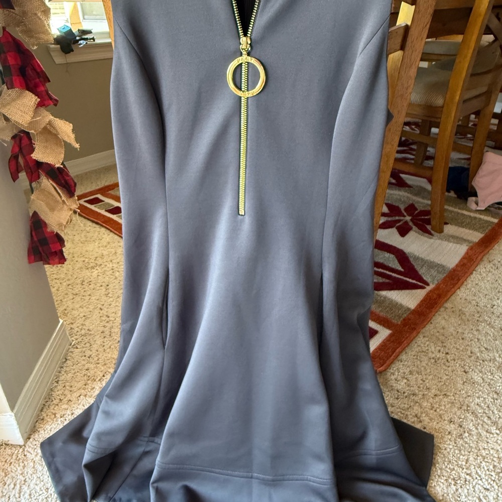 DKNY Charcoal Maxi Dress with Gold Ring Detail